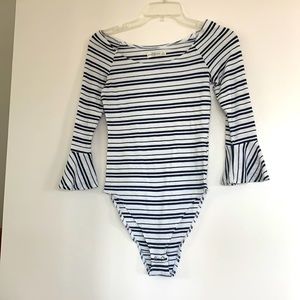 Striped 3/4 sleeve body suit